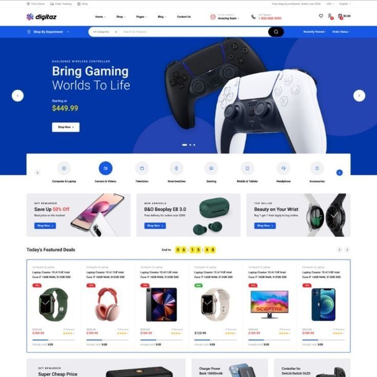 Portada de la tienda en línea Digitaz con controles de videojuego en oferta