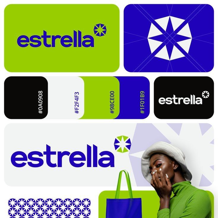 Manual de marca de Estrella con logotipo, paleta de colores y aplicaciones