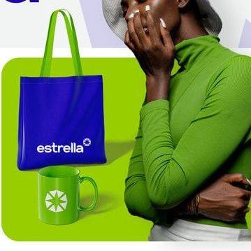 Bolsa de tela y taza con la marca Estrella