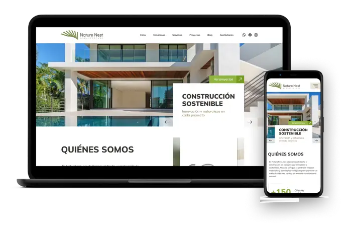 Sitio web de Nature Nest Arquitectura desarrollado por EasySoft, visto en laptop y celular